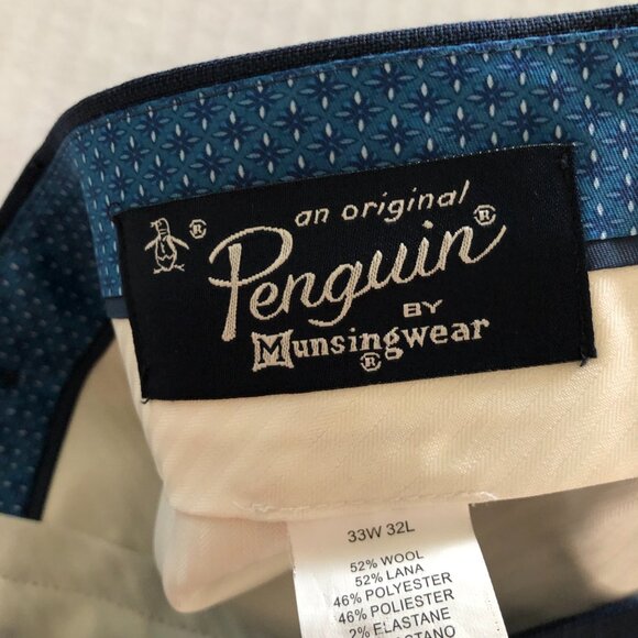 Original Penguin Men Navy Blue Plaid Pants Size 33W - 32L Party Office Wool - Picture 4 of 8